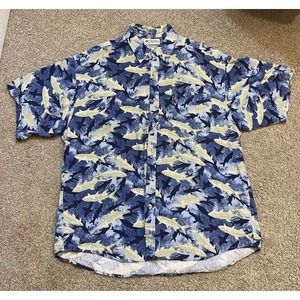 Vintage Columbia Sportswear Buttom Up Fish Shirt Fishing Casual Mens Large Blue